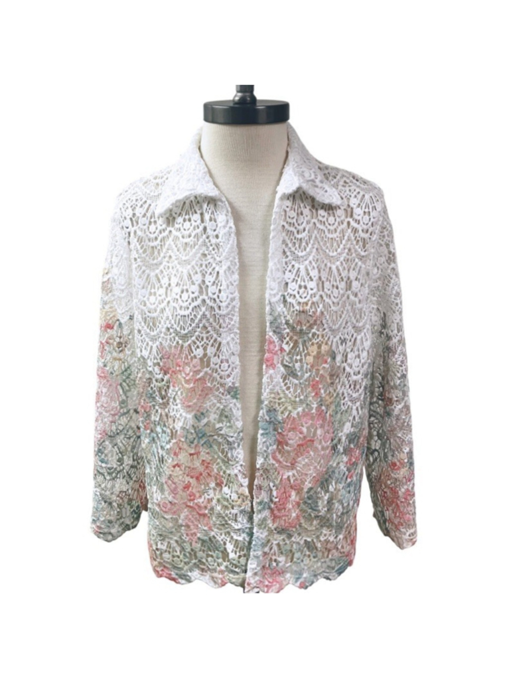 NWT English Garden Alfred Dunner Lace Floral Cardigan Topper Petite Small Resort